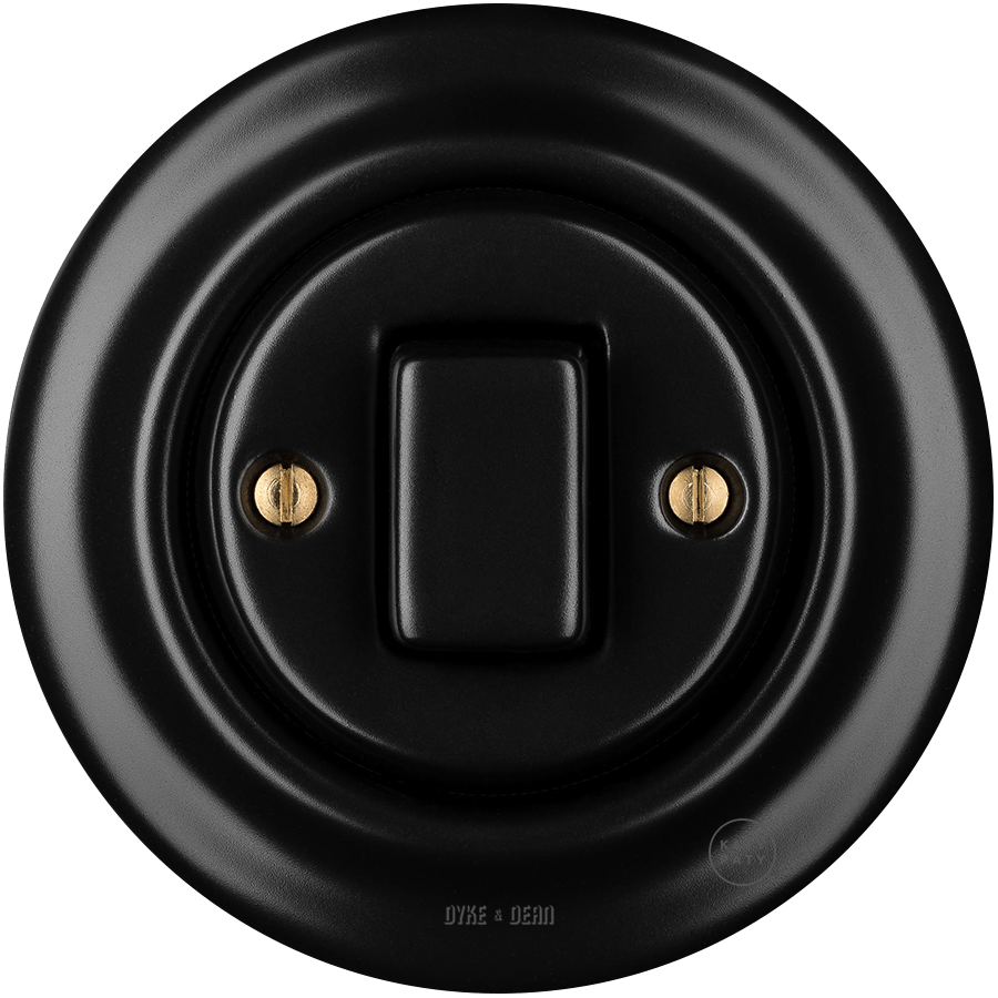 PORCELAIN WALL LIGHT SWITCH MATT BLACK FAT BUTTON - DYKE & DEAN