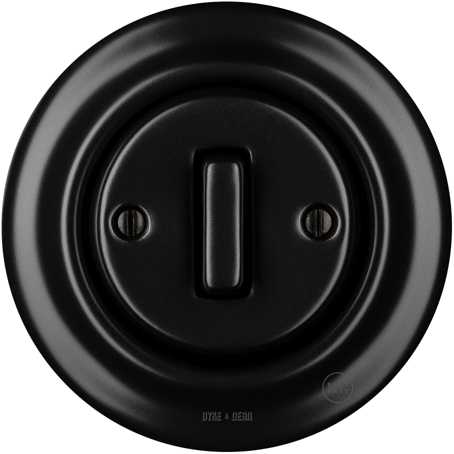 PORCELAIN WALL LIGHT SWITCH MATT BLACK SLIM BUTTON - DYKE & DEAN