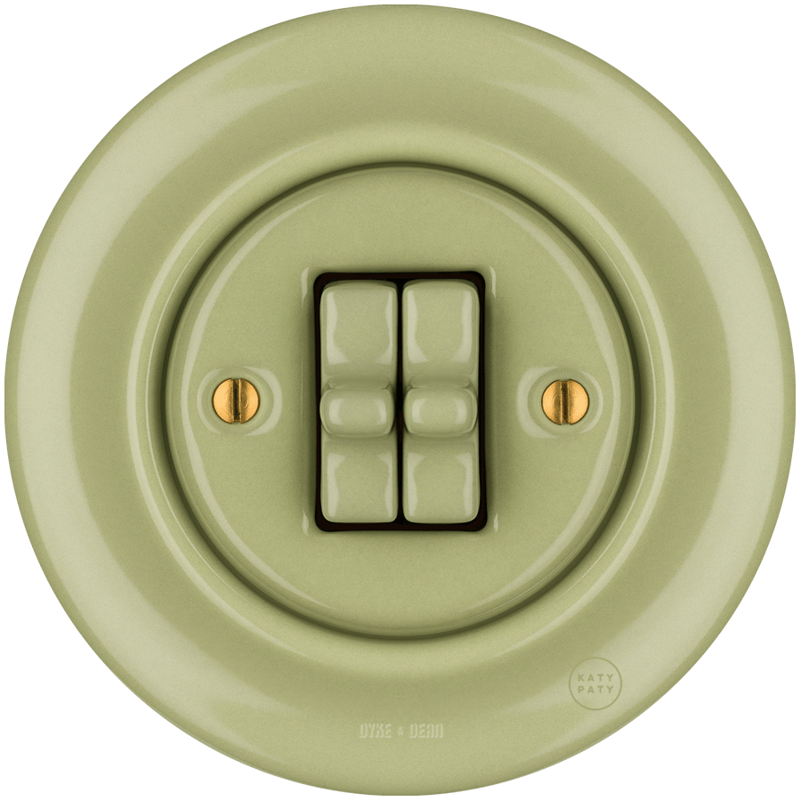 PORCELAIN WALL LIGHT SWITCH MOSS GREEN 2 TOGGLE - DYKE & DEAN