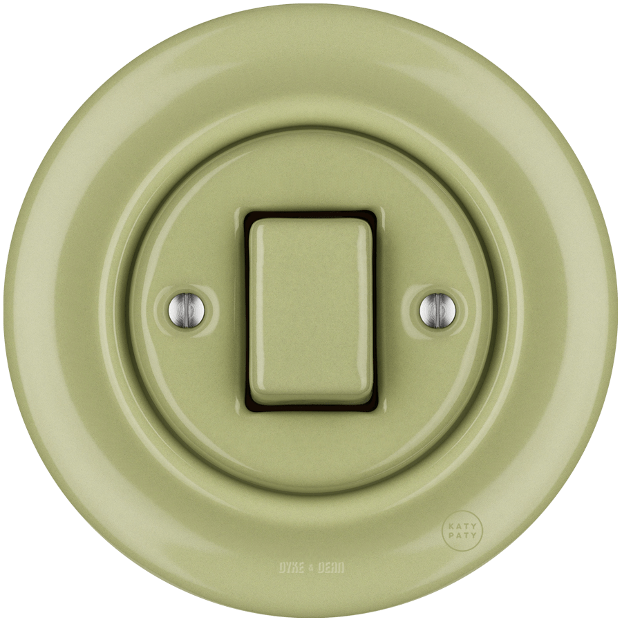 PORCELAIN WALL LIGHT SWITCH MOSS GREEN FAT BUTTON - DYKE & DEAN