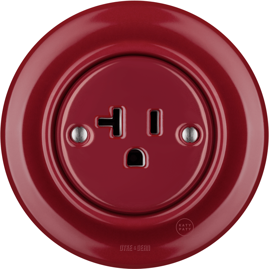 PORCELAIN WALL SOCKET BURGUNDY USA 20 AMP - DYKE & DEAN