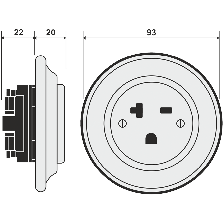 PORCELAIN WALL SOCKET DERMA USA 20 AMP - DYKE & DEAN