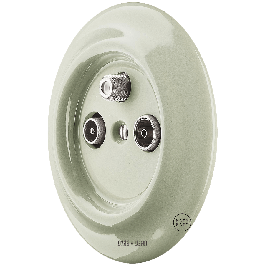 PORCELAIN WALL SOCKET GREY GREEN TV ANTENNA - DYKE & DEAN