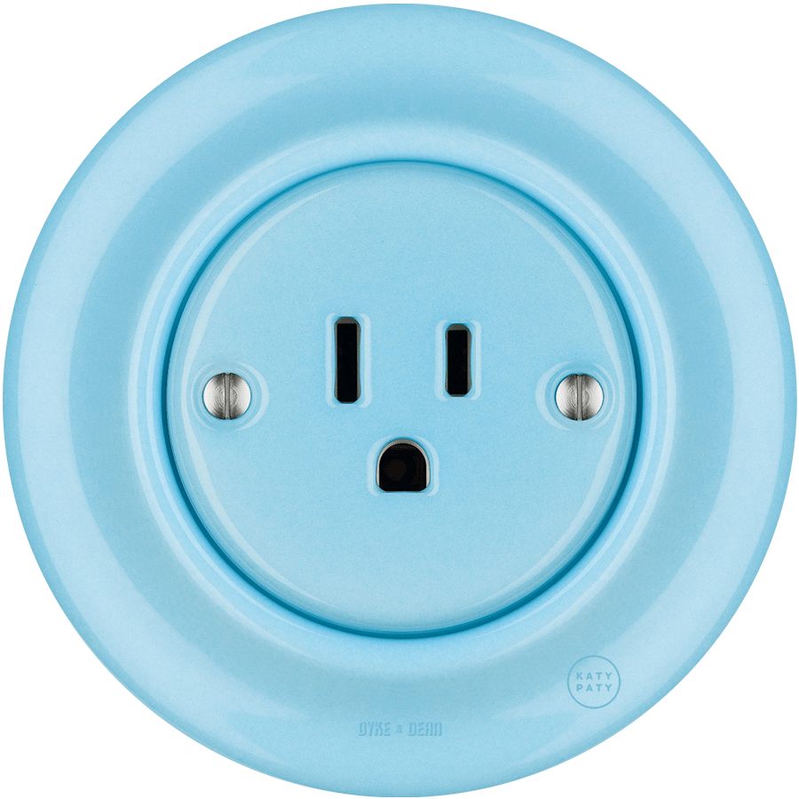 PORCELAIN WALL SOCKET PASTEL BLUE USA 15 AMP - DYKE & DEAN