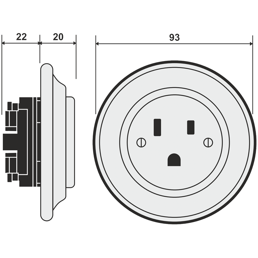 PORCELAIN WALL SOCKET USA WHITE 15 AMP - DYKE & DEAN