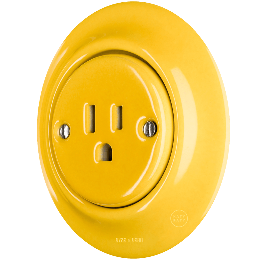 PORCELAIN WALL SOCKET YELLOW USA 15 AMP - DYKE & DEAN