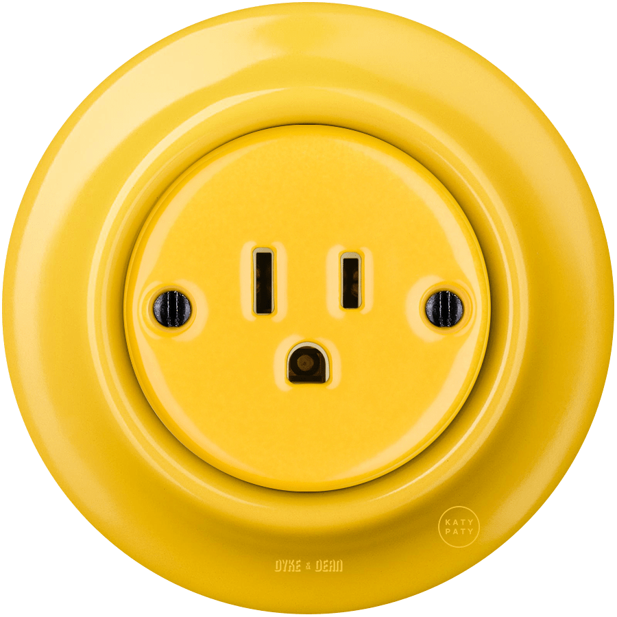 PORCELAIN WALL SOCKET YELLOW USA 15 AMP - DYKE & DEAN