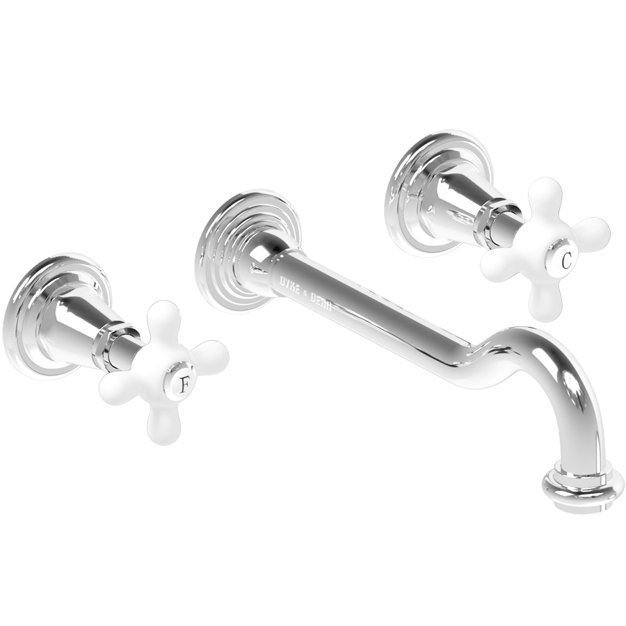 WALL MOUNTED SPOUT DROP PIC 'N' MIX PORCELAIN HANDLE TAPS - DYKE & DEAN