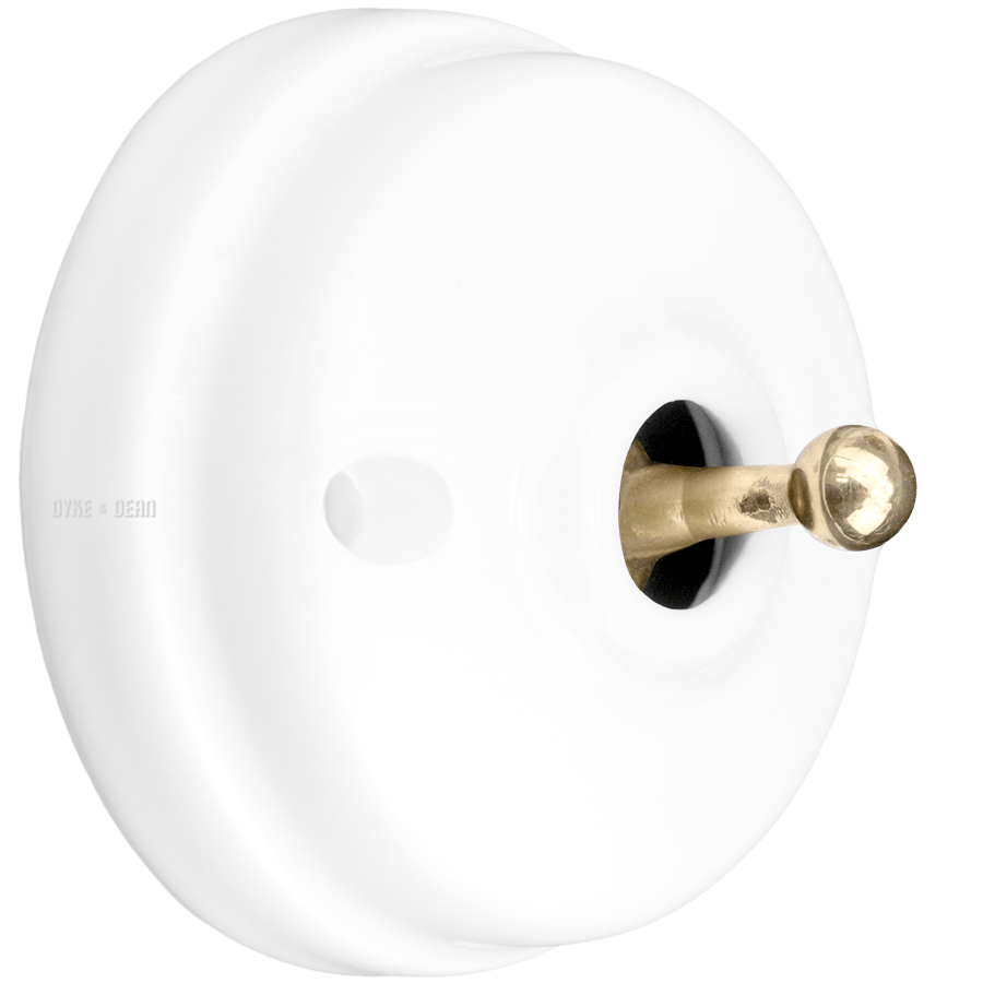 WHITE CERAMIC INTERMEDIATE WALL SWITCHES BRASS - DYKE & DEAN