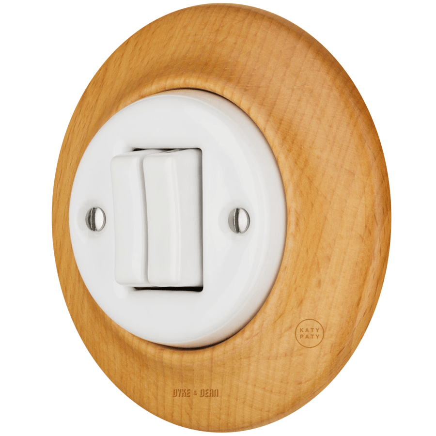 WOODEN PORCELAIN WALL LIGHT SWITCH FAGUS DOUBLE - DYKE & DEAN