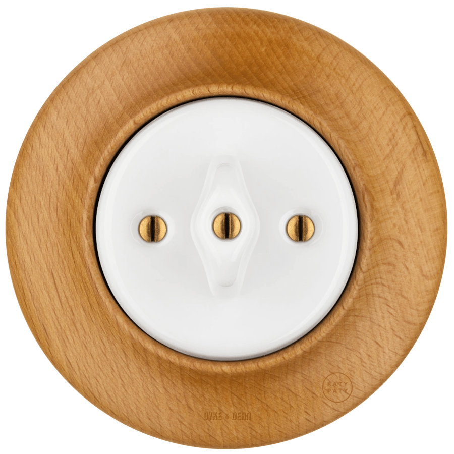 WOODEN PORCELAIN WALL LIGHT SWITCH FAGUS ROTARY - DYKE & DEAN