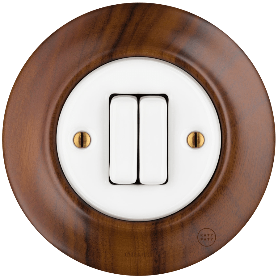 WOODEN PORCELAIN WALL LIGHT SWITCH NUCLEUS DOUBLE - DYKE & DEAN