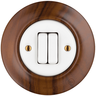 WOODEN PORCELAIN WALL LIGHT SWITCH NUCLEUS DOUBLE - DYKE & DEAN