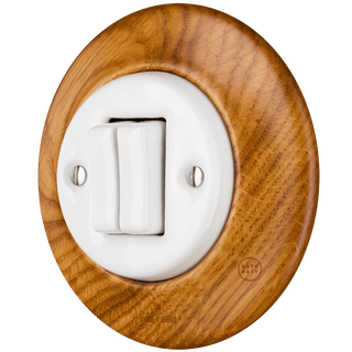 WOODEN PORCELAIN WALL LIGHT SWITCH ROBUS DOUBLE - DYKE & DEAN