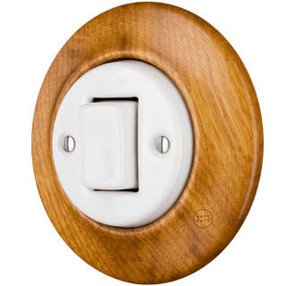 WOODEN PORCELAIN WALL LIGHT SWITCH ROBUS FAT BUTTON - DYKE & DEAN