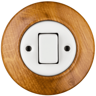 WOODEN PORCELAIN WALL LIGHT SWITCH ROBUS FAT BUTTON - DYKE & DEAN