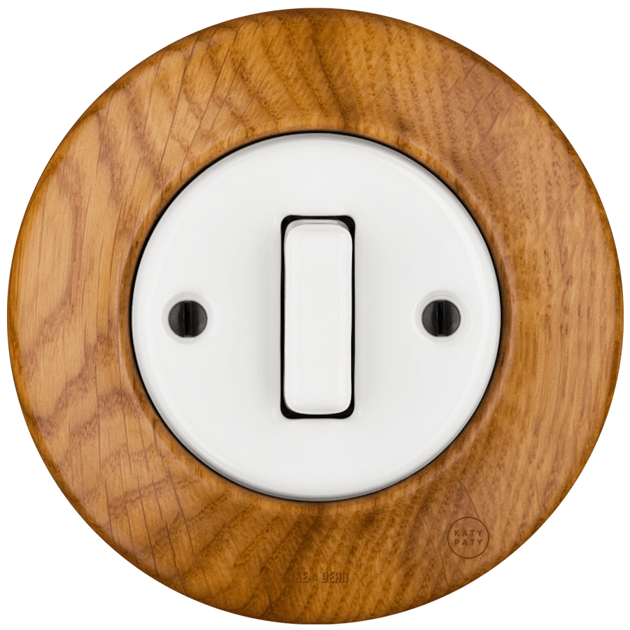 WOODEN PORCELAIN WALL LIGHT SWITCH ROBUS SLIM BUTTON - DYKE & DEAN