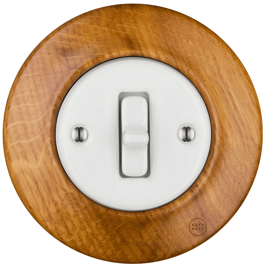 WOODEN PORCELAIN WALL LIGHT SWITCH ROBUS TOGGLE - DYKE & DEAN