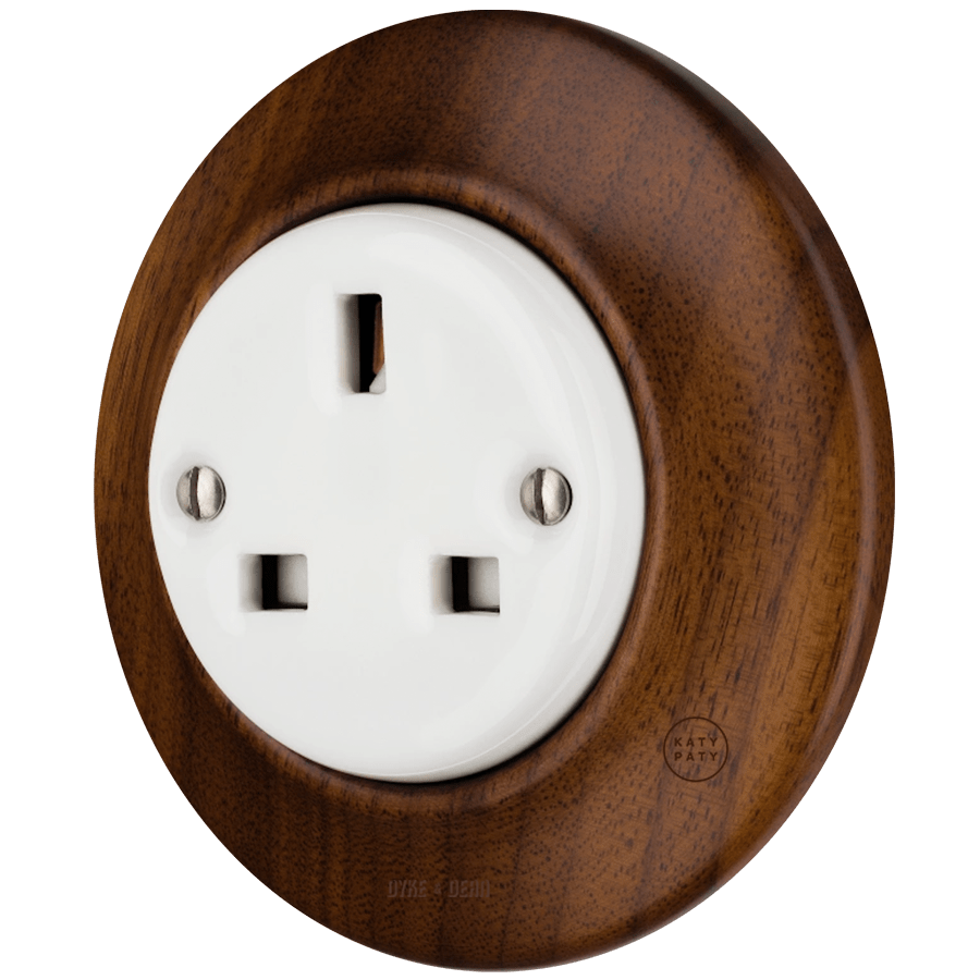 WOODEN PORCELAIN WALL SOCKET NUCLEUS UK - DYKE & DEAN