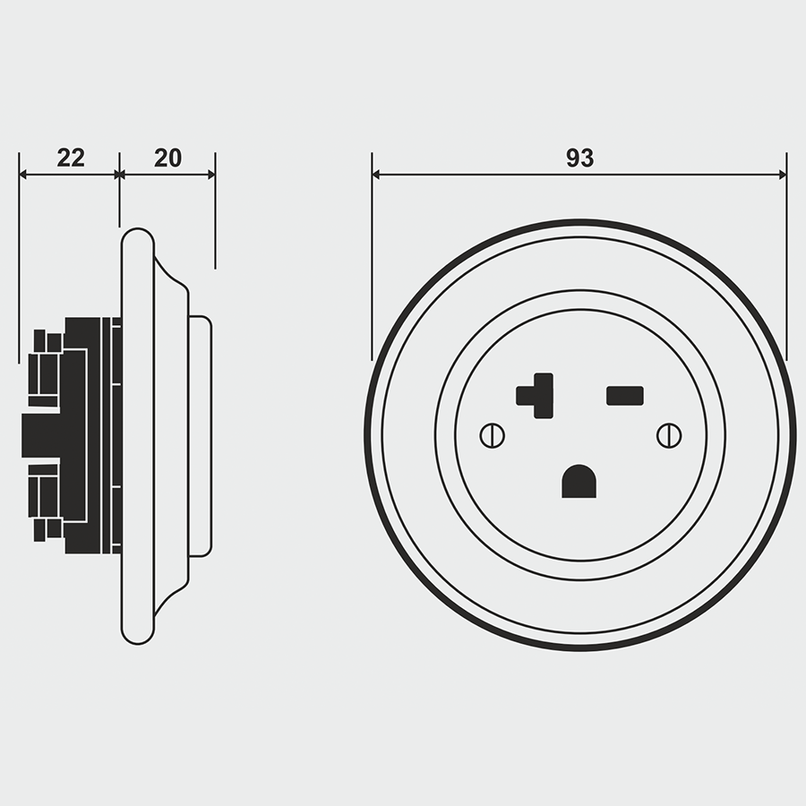 WOODEN PORCELAIN WALL SOCKET NUTMAG USA 20A - DYKE & DEAN